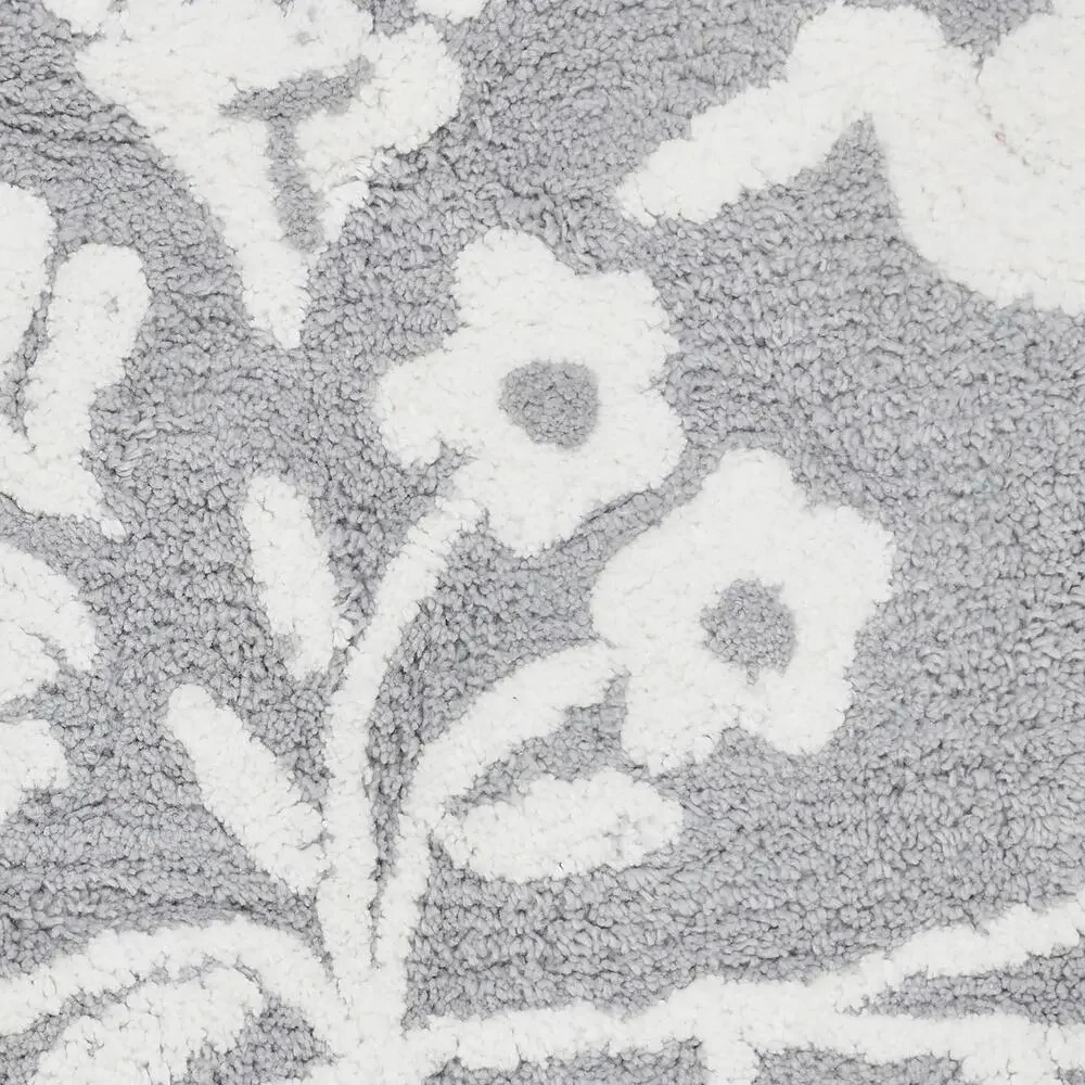 The Pioneer Woman Mazie Two-Color Floral Crochet Soft Silver Cotton Bath Rug NWT